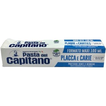 خمیر دندان ضد لک و پوسیدگی دندان کاپیتانو با2 نمک فلوئور سولفات روی 100 گرمی pasta del capitano placca e carie 2 sali di fluoro