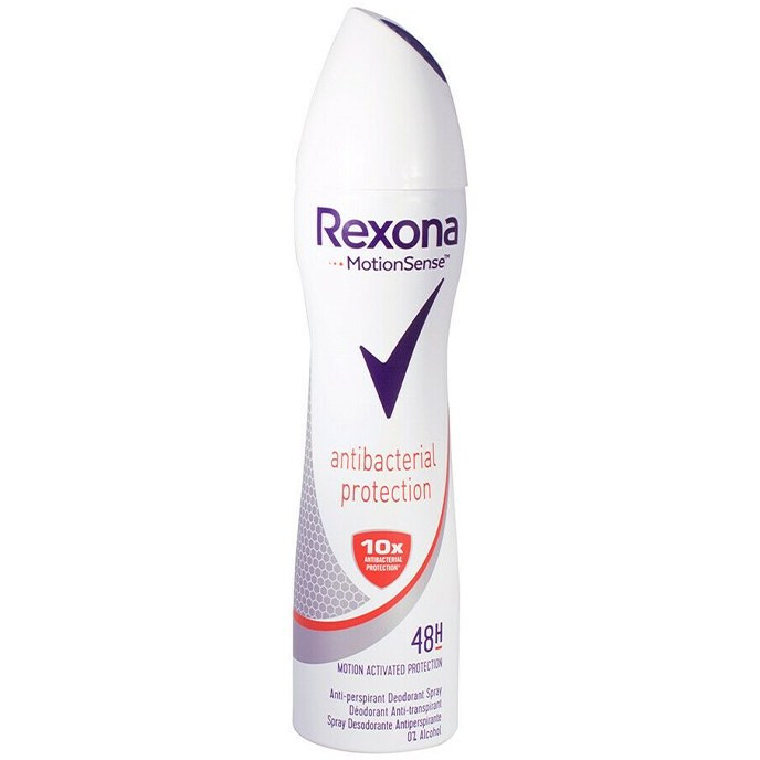 0x For Womeاسپری دئودورانت زنانه مدل Antibacterial 10x حجم 200 میل رکسونا 48 ساعته ا Rexona Deodorant Spray Antibacterial 1n 200ml
