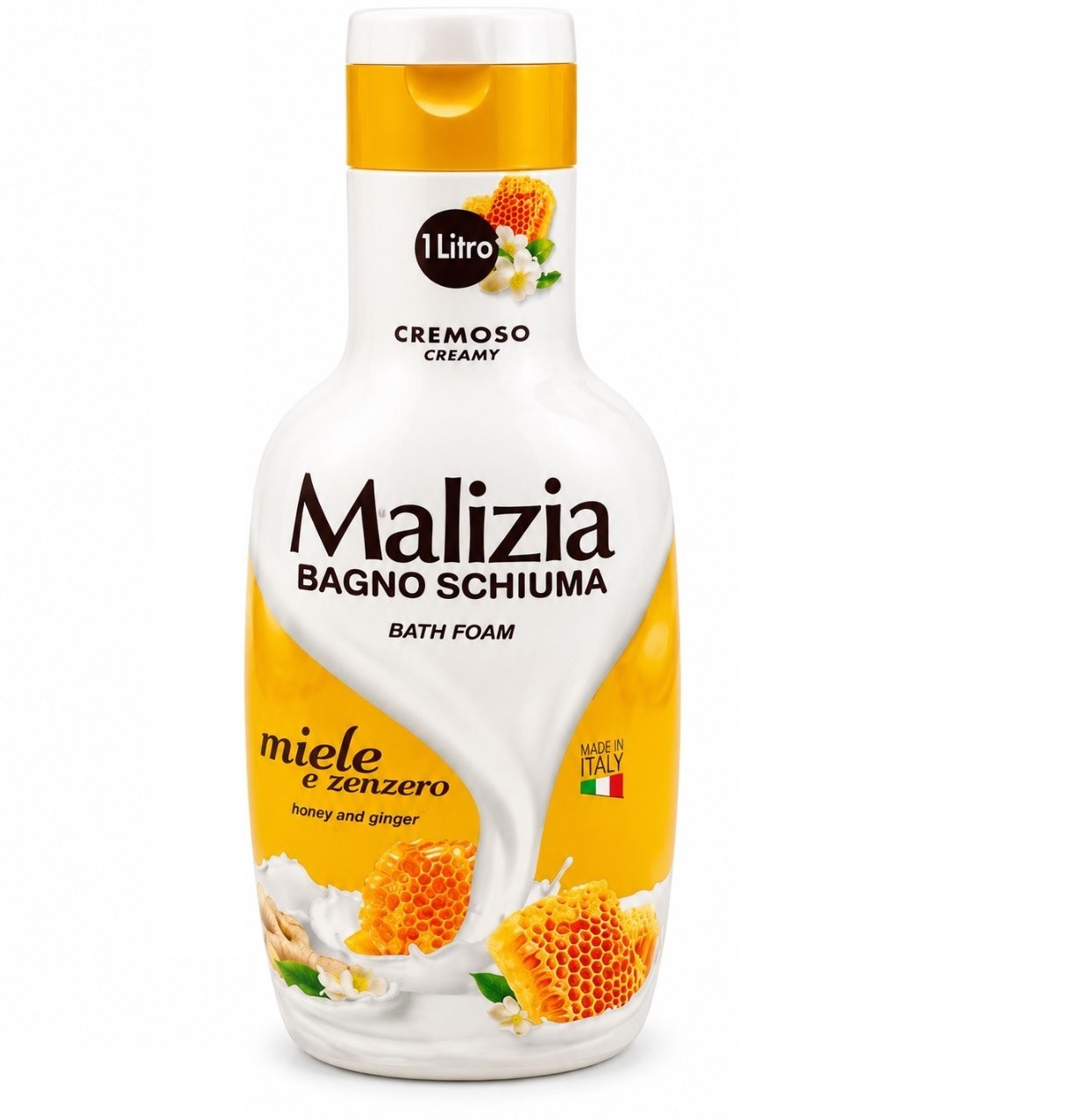 شامپو بدن مالیزیا مدل عسل و زنجبیل ۱ لیتری Malizia Bagno Schiuma Honey & Ginger
