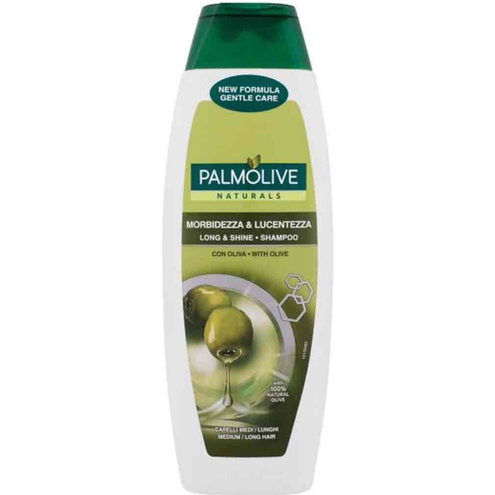 شامپو براق کننده هلندی پالمولیو Palmolive Naturals Long &amp; Shine حاوی روغن زیتون مناسب موهای بلند ومتوسط حجم 350میل